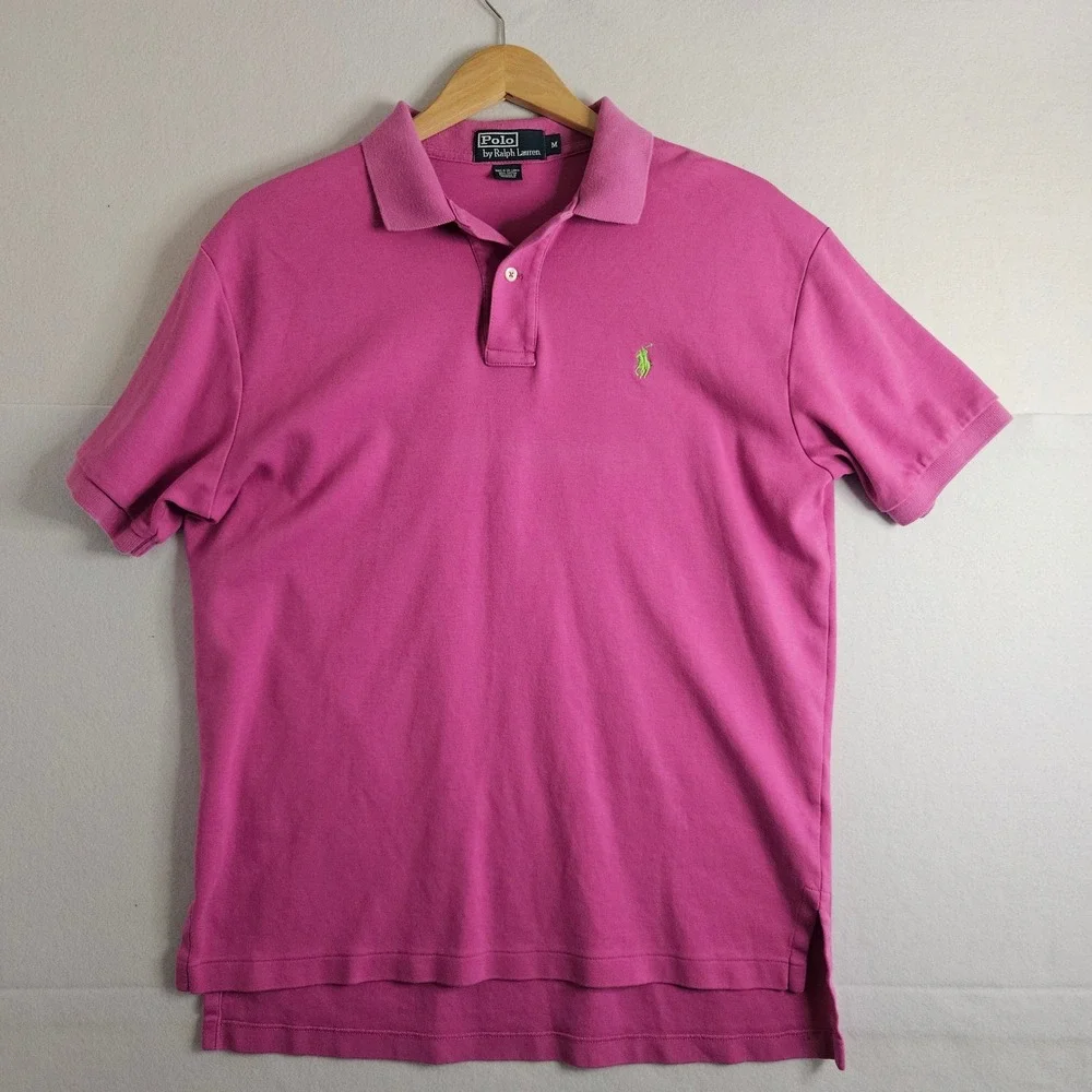 Polo Ralph Lauren‎ Mens Magenta Pink Short Sleeve Cotton Polo Shirt M Green Pony